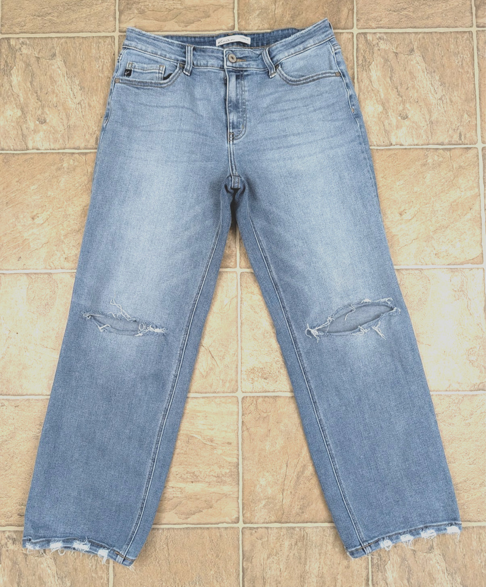 KanCan sz 28 High Rise Open Ripped denim Jeans stretchy distressed blue 4519